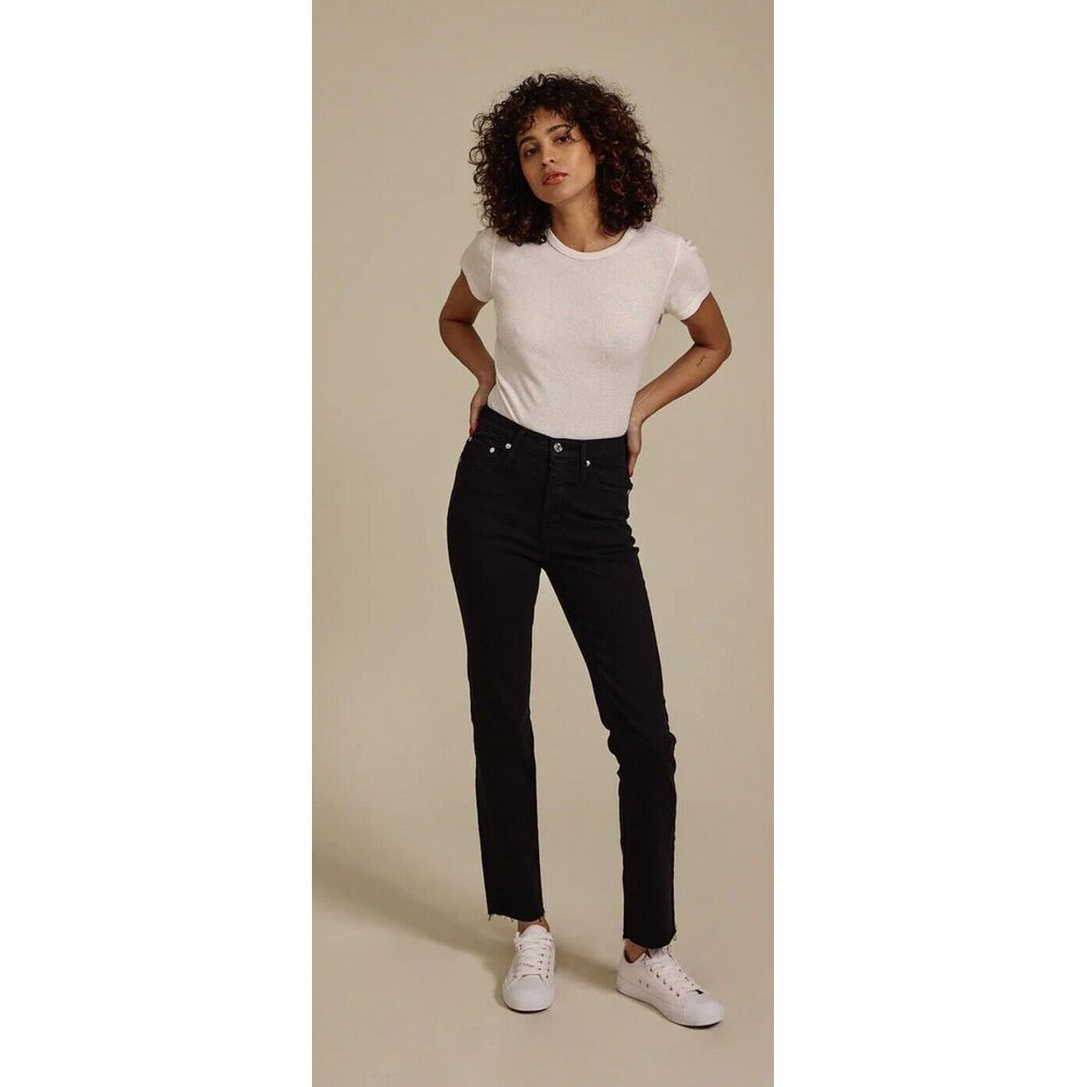 Edwin Bree Slim Skinny In Black With Raw Hem Straight Leg Ankle Length Sz 29